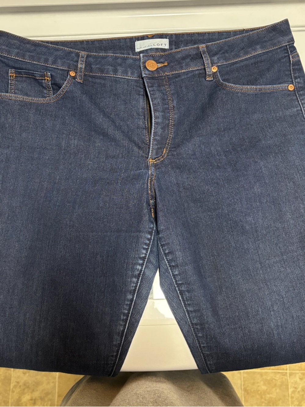 LOFT Women's Straight Leg Dark Blue Denim Jeans
